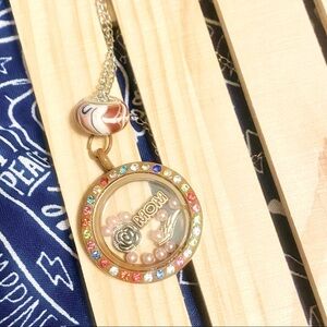 MOM boutique charm chocolate circle locket pendant necklace + FREE CHARM EXTRAS!